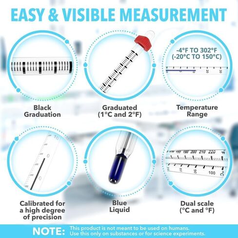 ميزان حرارة مختبر زجاجي من JJ CARE، ميزان حرارة مختبر زجاجي مانع للتسرب، غمر إجمالي 305 مم، مقياس حرارة مختبر معاير وخالي من الزئبق، مقياس حرارة علمي للمختبر in Kuwait