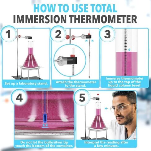 ميزان حرارة مختبر زجاجي من JJ CARE، ميزان حرارة مختبر زجاجي مانع للتسرب، غمر إجمالي 305 مم، مقياس حرارة مختبر معاير وخالي من الزئبق، مقياس حرارة علمي للمختبر in Kuwait