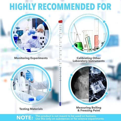 ميزان حرارة مختبر زجاجي من JJ CARE، ميزان حرارة مختبر زجاجي مانع للتسرب، غمر إجمالي 305 مم، مقياس حرارة مختبر معاير وخالي من الزئبق، مقياس حرارة علمي للمختبر in Kuwait