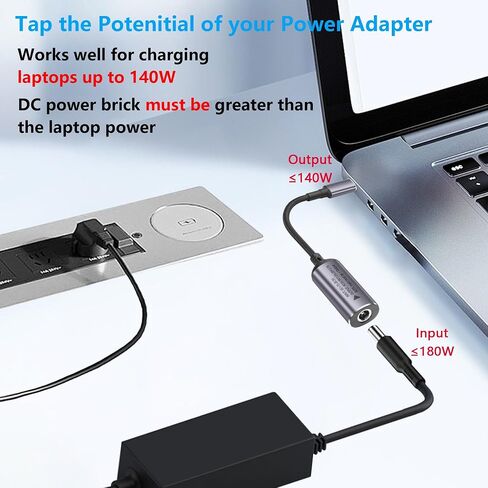 SinLoon PD 140W DC5521 إلى USB C كابل DC 5.5 مم × 2.1 مم مدخل أنثى إلى كابل شحن طاقة ذكر من النوع C مع شريحة تعريف تلقائية PD، للهواتف والأجهزة اللوحية وأجهزة الكمبيوتر المحمولة (DC5521) in Saudi Arabia