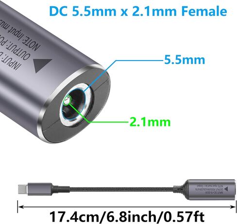 SinLoon PD 140W DC5521 إلى USB C كابل DC 5.5 مم × 2.1 مم مدخل أنثى إلى كابل شحن طاقة ذكر من النوع C مع شريحة تعريف تلقائية PD، للهواتف والأجهزة اللوحية وأجهزة الكمبيوتر المحمولة (DC5521) in Saudi Arabia