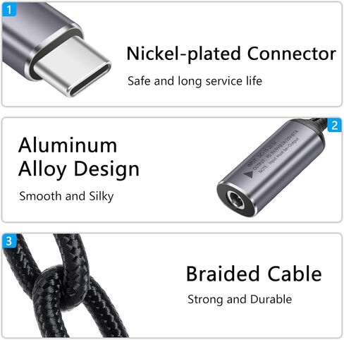 SinLoon PD 140W DC5521 إلى USB C كابل DC 5.5 مم × 2.1 مم مدخل أنثى إلى كابل شحن طاقة ذكر من النوع C مع شريحة تعريف تلقائية PD، للهواتف والأجهزة اللوحية وأجهزة الكمبيوتر المحمولة (DC5521) in Saudi Arabia