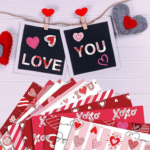 Cieovo 24 Sheet Valentine Red Buffalo Plaid Pattern Paper Pack Scrapbook Specialty Paper Double-Sided Decorative Craft Paper for Valentine's Day Wedding Anniversary DIY Scrapbook Card Making Decoratio in Saudi Arabia