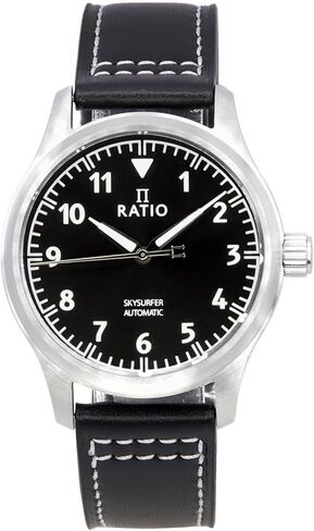 ساعة RATIO Pilot Style Watch بحزام جلدي وعرض تناظري وكريستال ياقوتي ياباني أوتوماتيكي 200 متر مقاومة للماء كاجوال لباس رسمي للرجال in Kuwait