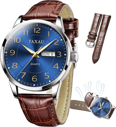 Watch Men,Big Face Watch for Men,Leather Band Men Watches,Classic Watch Men,Date Day Watch Men,Analog Watch Men,Waterproof Watch,Mens Wrist Watch,Relojes para Hombres Blue/Gray/White/Black Dial in Saudi Arabia
