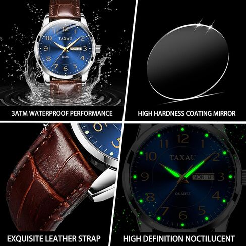 Watch Men,Big Face Watch for Men,Leather Band Men Watches,Classic Watch Men,Date Day Watch Men,Analog Watch Men,Waterproof Watch,Mens Wrist Watch,Relojes para Hombres Blue/Gray/White/Black Dial in Saudi Arabia