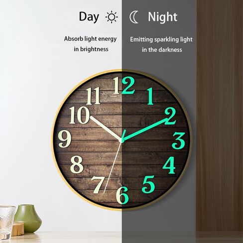 Luminous Wall Clock,12 Inch Modern Silent Non Ticking Wall Clocks Battery Operated, Night Light Wall Clock for Living Room Decor, Wall Clock Decorative for Kitchen Bedroom in Saudi Arabia