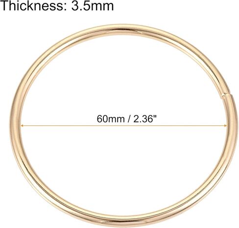 uxcell 2.36"(60mm) Metal O Rings 3.5mm Thick Non-Welded Ring for Straps Bags Decoration Hardware DIY Gold Tone 2pcs in Saudi Arabia