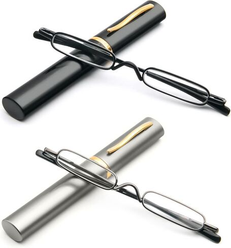 2 Pack Mini Slim Reading Glasses Spring Hinge Metal Reading Aid Unisex Visual Aid with Case in Kuwait