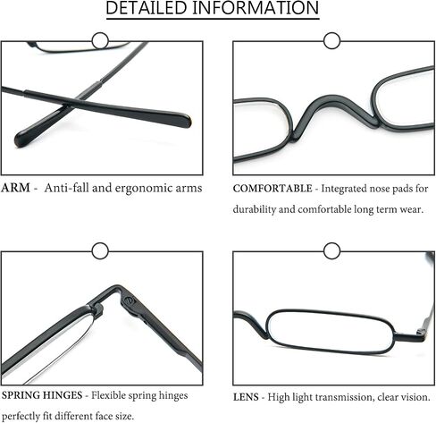 2 Pack Mini Slim Reading Glasses Spring Hinge Metal Reading Aid Unisex Visual Aid with Case in Kuwait