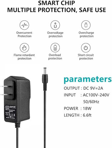 Replacement for Casio ADE95 AD-E95100L ADE95100L 9V 2A 6.6FT Power Supply Cord Charger AC Adapter for Electronics Power Accessories in Kuwait