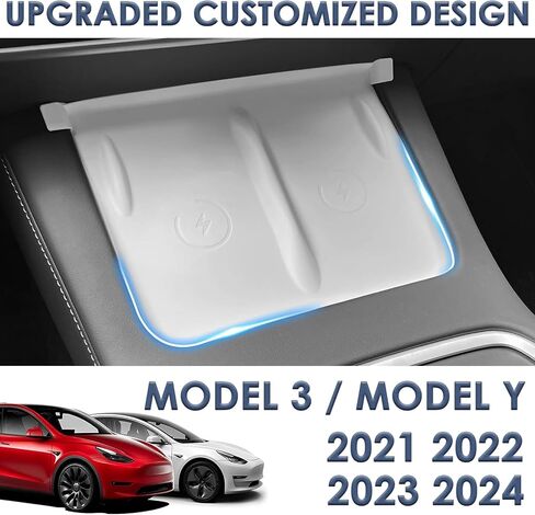 Center Console Wireless Charging Mat Compatible with Tesla Model 3 (2021-2023) Model Y (2021-2024) Accessories Interior Pad Non-Slip Mat Upgrade Protection Trim Pads Dashboard Decoration Cover (Black) in Saudi Arabia