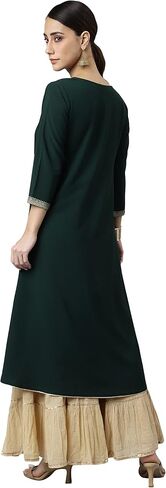 Janasya Indian Women's Green Crepe Foil Print Straight Kurta in Saudi Arabia