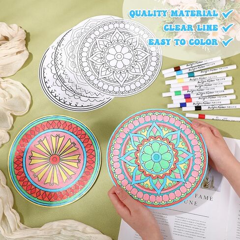 Humyoun 62 Pieces Mandala Painting Kits for Adults Mandalas to Color 50 Mandala Cardstock with 12 Markers for Coloring for Adults Stress Relieving Painting, DIY Crafts (Simple Mandala) in Saudi Arabia