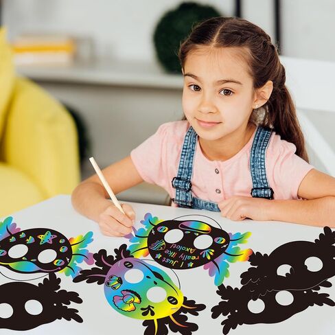 Axolotl Scratch Mask Gift Set - 30Pcs DIY Scratch Axolotl Masks Paper Art Craft Kit, Color Paper Parties Favors for kids Girls Boys Birthday School Classroom Art Activity Project, Pink in Saudi Arabia