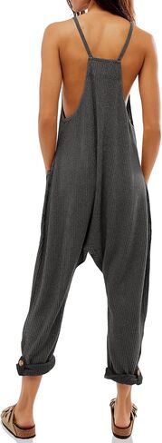 Cicy Bell Women's Casual Sleeveless Waffle Jumpsuits Loose Knit Spaghetti Strap Romper Long Pants with Pockets in Saudi Arabia