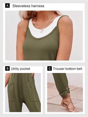 Cicy Bell Women's Casual Sleeveless Waffle Jumpsuits Loose Knit Spaghetti Strap Romper Long Pants with Pockets in Saudi Arabia