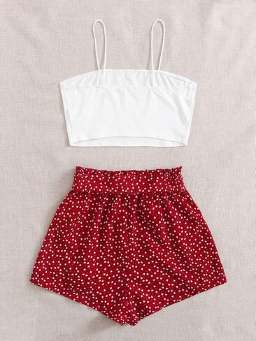 Floerns Women's Summer V Neck Cami Crop Top and Floral Print Belted Shorts Set in Saudi Arabia