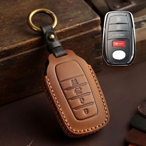 Premium Leather 4-Button Key Fob Cover Case with Keychain Compatible with Toyota Tundra Venza Corolla 2021 2022 2023 2024 (Black) in Saudi Arabia