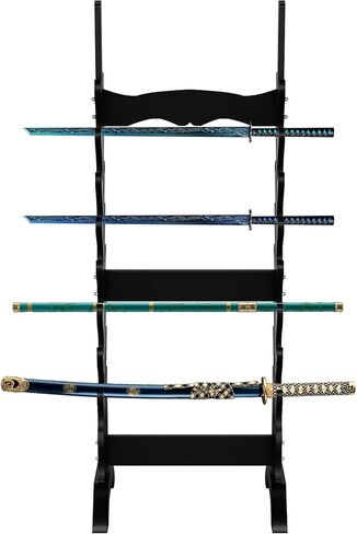 uyoyous 16 طبقة عرض السيف، حامل أرضي مزدوج الجانب، حامل عرض سيف الساموراي الخشبي، حامل سيف كاتانا الأسود للسيوف، ونوادي جلوف، وقضبان الأسماك in Kuwait