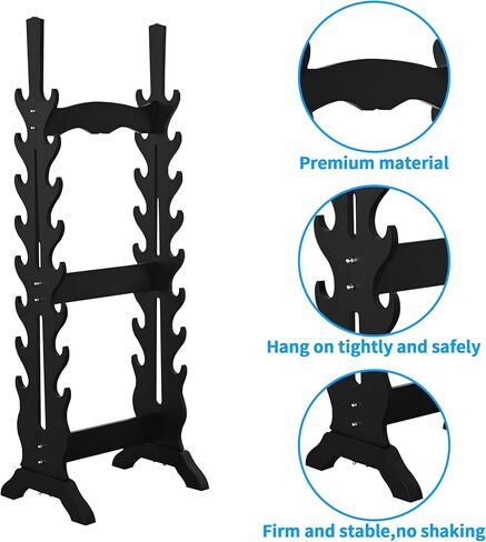 uyoyous 16 طبقة عرض السيف، حامل أرضي مزدوج الجانب، حامل عرض سيف الساموراي الخشبي، حامل سيف كاتانا الأسود للسيوف، ونوادي جلوف، وقضبان الأسماك in Kuwait