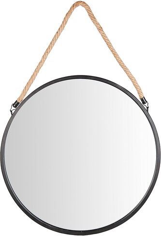 Danya B. SE001 مرآة حائط دائرية معدنية سوداء مزخرفة بإطار مقاس 20 بوصة مع حبل معلق - مرآة ريفية، مرآة معلقة in Kuwait