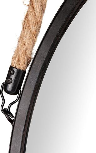 Danya B. SE001 مرآة حائط دائرية معدنية سوداء مزخرفة بإطار مقاس 20 بوصة مع حبل معلق - مرآة ريفية، مرآة معلقة in Kuwait