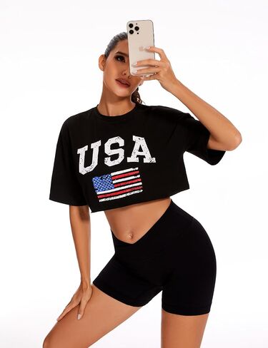 BEGOING America Flag Crop Tops Women 4th of July Patriotic Shirts Oversized 2 Piece Short Matching Workout Set Outfits in Saudi Arabia