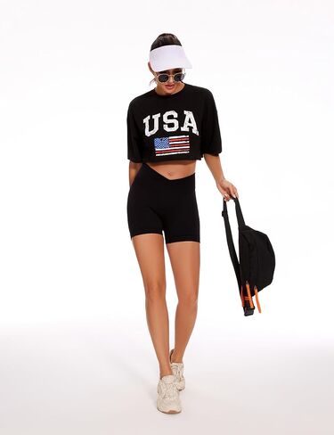 BEGOING America Flag Crop Tops Women 4th of July Patriotic Shirts Oversized 2 Piece Short Matching Workout Set Outfits in Saudi Arabia