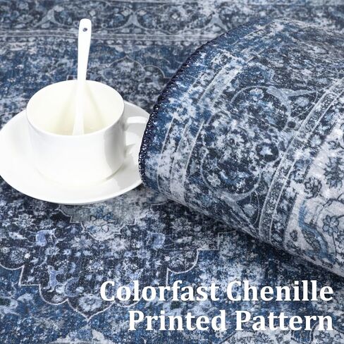 Small Area Rug 2x3 Washable Entryway Doormat Vintage Area Rug Boho Distressed Rug Indoor Floor Carpet Accent Rug for Living Room Bedroom Kitchen, Blue in Kuwait