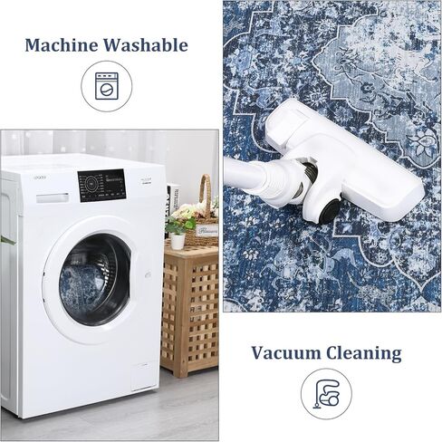 Small Area Rug 2x3 Washable Entryway Doormat Vintage Area Rug Boho Distressed Rug Indoor Floor Carpet Accent Rug for Living Room Bedroom Kitchen, Blue in Kuwait