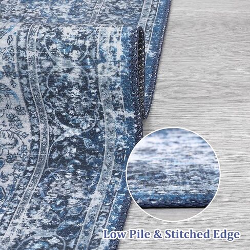 Small Area Rug 2x3 Washable Entryway Doormat Vintage Area Rug Boho Distressed Rug Indoor Floor Carpet Accent Rug for Living Room Bedroom Kitchen, Blue in Kuwait