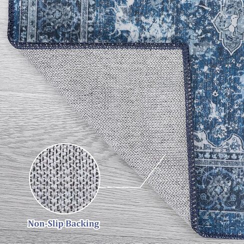 Small Area Rug 2x3 Washable Entryway Doormat Vintage Area Rug Boho Distressed Rug Indoor Floor Carpet Accent Rug for Living Room Bedroom Kitchen, Blue in Kuwait