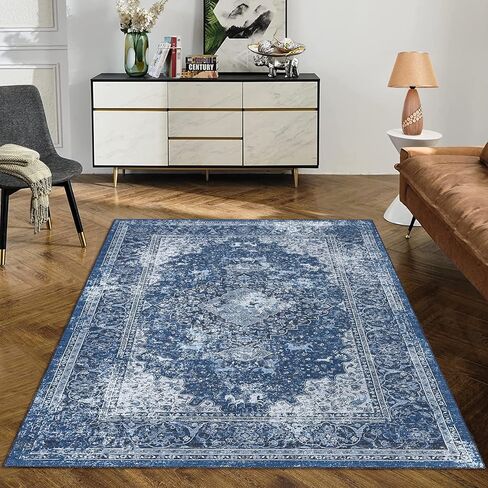 Small Area Rug 2x3 Washable Entryway Doormat Vintage Area Rug Boho Distressed Rug Indoor Floor Carpet Accent Rug for Living Room Bedroom Kitchen, Blue in Kuwait