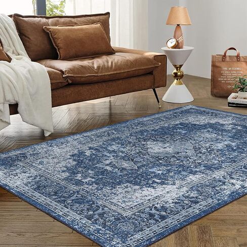 Small Area Rug 2x3 Washable Entryway Doormat Vintage Area Rug Boho Distressed Rug Indoor Floor Carpet Accent Rug for Living Room Bedroom Kitchen, Blue in Kuwait