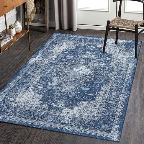Small Area Rug 2x3 Washable Entryway Doormat Vintage Area Rug Boho Distressed Rug Indoor Floor Carpet Accent Rug for Living Room Bedroom Kitchen, Blue in Kuwait