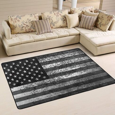 4th of July American Flag Area Rug Black Grunge USA Flag Polyester Carpet Rugs Floor Mat for Living Dining Dorm Room Bedroom Home Decor 36"×24" in Saudi Arabia