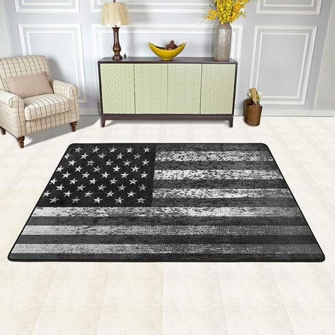 4th of July American Flag Area Rug Black Grunge USA Flag Polyester Carpet Rugs Floor Mat for Living Dining Dorm Room Bedroom Home Decor 36"×24" in Saudi Arabia