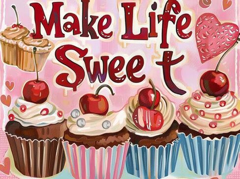 MaiYiYi Cupcake Diamond Painting Art DIY 5D Diamond Painting Make Life Sweet Dessert الماس اللوحة الكريستال الماس مجموعة اللوحة الماس الفراولة للبالغين ديكور الحائط (40 × 30 سم) in Kuwait