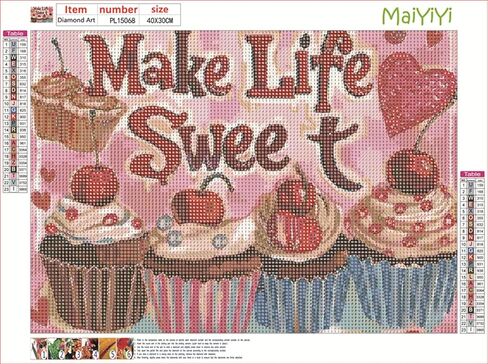 MaiYiYi Cupcake Diamond Painting Art DIY 5D Diamond Painting Make Life Sweet Dessert الماس اللوحة الكريستال الماس مجموعة اللوحة الماس الفراولة للبالغين ديكور الحائط (40 × 30 سم) in Kuwait