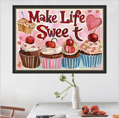 MaiYiYi Cupcake Diamond Painting Art DIY 5D Diamond Painting Make Life Sweet Dessert الماس اللوحة الكريستال الماس مجموعة اللوحة الماس الفراولة للبالغين ديكور الحائط (40 × 30 سم) in Kuwait