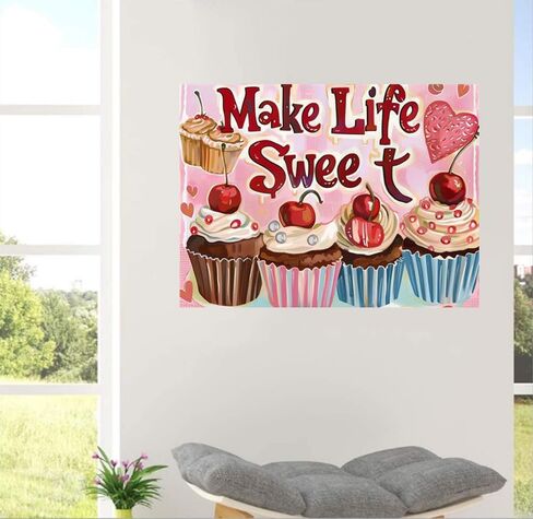 MaiYiYi Cupcake Diamond Painting Art DIY 5D Diamond Painting Make Life Sweet Dessert الماس اللوحة الكريستال الماس مجموعة اللوحة الماس الفراولة للبالغين ديكور الحائط (40 × 30 سم) in Kuwait