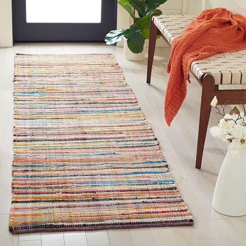 SAFAVIEH Rag Rug Collection Accent Rug - 2' x 3', Blue & Multi, Handmade Boho Stripe Cotton, Ideal for High Traffic Areas in Entryway, Living Room, Bedroom (RAR240B) in Saudi Arabia