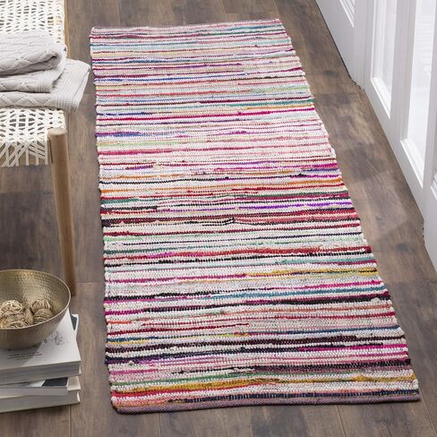 SAFAVIEH Rag Rug Collection Accent Rug - 2' x 3', Blue & Multi, Handmade Boho Stripe Cotton, Ideal for High Traffic Areas in Entryway, Living Room, Bedroom (RAR240B) in Saudi Arabia
