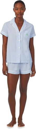 Lauren Ralph Lauren Short Sleeve Notch Collar Boxer PJ Set Blue Stripe XL (US 16-18) in Saudi Arabia