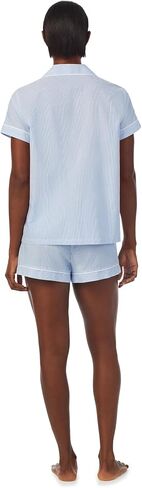 Lauren Ralph Lauren Short Sleeve Notch Collar Boxer PJ Set Blue Stripe XL (US 16-18) in Saudi Arabia