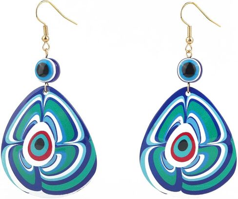 Evil Eye Dangle Earrings for Women, Boho Blue White Acrylic Evil Eye Earrings, Geometric Evil Eye Lucky Amulet Protection Earrings in Saudi Arabia