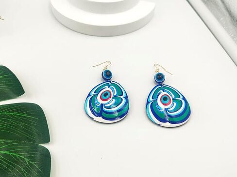 Evil Eye Dangle Earrings for Women, Boho Blue White Acrylic Evil Eye Earrings, Geometric Evil Eye Lucky Amulet Protection Earrings in Saudi Arabia