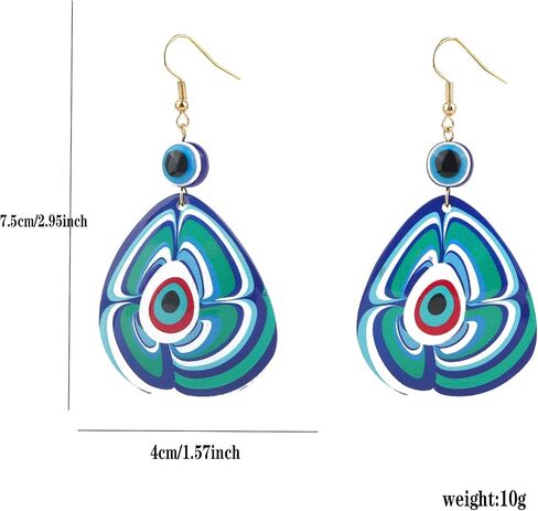 Evil Eye Dangle Earrings for Women, Boho Blue White Acrylic Evil Eye Earrings, Geometric Evil Eye Lucky Amulet Protection Earrings in Saudi Arabia