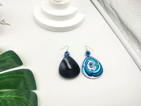 Evil Eye Dangle Earrings for Women, Boho Blue White Acrylic Evil Eye Earrings, Geometric Evil Eye Lucky Amulet Protection Earrings in Saudi Arabia